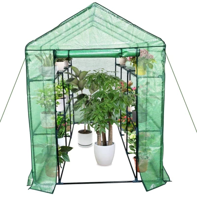 Walk-in Greenhouse With Roll-Up Zipper Door 57 X 57 X 76 Portable 3-Tier 6-Shelf Steel Frame Greenhouse For Indoor Outdoor Garden Patio, Green 9 Walk-in Greenhouse With Roll-Up Zipper Door 57 X 57 X 76 Portable 3-Tier 6-Shelf Steel Frame Greenhouse For Indoor Outdoor Garden Patio, Green - Image 7