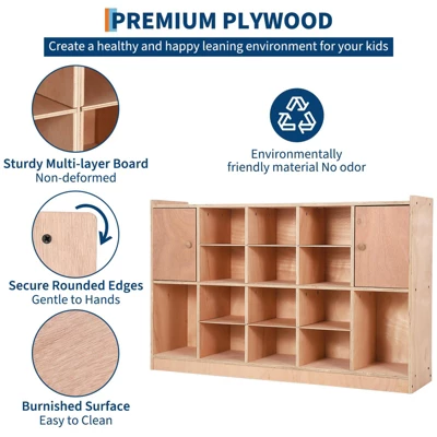 Cubby Tray Storage Cabinet With 2 Doors, Storage Organizer Cubes With 2 Anti-Flip Fittings, 4 Castors And 2 Boxes 4 Cubby Tray Storage Cabinet With 2 Doors, Storage Organizer Cubes With 2 Anti-Flip Fittings, 4 Castors And 2 Boxes - Image 2