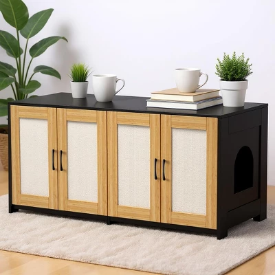 Double Room Litter Box Enclosure For 2 Cats, 47.2" Large Wood Hidden Litter Box Furniture For 2 Boxes With Sisal Doors And Sliding Drawers 4 Double Room Litter Box Enclosure For 2 Cats, 47.2" Large Wood Hidden Litter Box Furniture For 2 Boxes With Sisal Doors And Sliding Drawers - Image 2