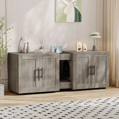 Cat Litter Box Enclosure For 2 Cats, Furniture With Double Room,Hidden Double Litter Box Enclosure Furniture,Cabinet With Scratching Pad 10 Cat Litter Box Enclosure For 2 Cats, Furniture With Double Room,Hidden Double Litter Box Enclosure Furniture,Cabinet With Scratching Pad - Image 8