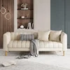 Jojoka Sofa Couch For Living Room, Modern 3 Seater Sofa Couch With Deep Seats, 2 Throw Pillows And Wood Legs, For Small Space, Bedroom