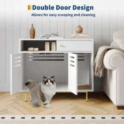 Hidden Cat Litter Box Enclosure - White End Table W/2 Storage Compartments, Scratching Mat & Ventilation, Dog-Proof Design 11 Hidden Cat Litter Box Enclosure - White End Table W/2 Storage Compartments, Scratching Mat & Ventilation, Dog-Proof Design -House Beautiful GUEST ce1b4a54 0089 4b76 b8ba 9ee0d8f97f9f 1