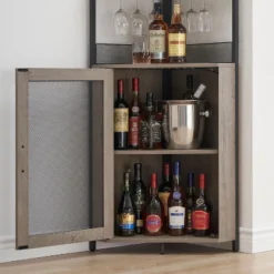 Jojoka 61'' Tall Corner Bar Cabinet With Adjustable Shelves, 5-Tier Industrial Bar Cabinet With Glass Holder, Gold 15 Jojoka 61'' Tall Corner Bar Cabinet With Adjustable Shelves, 5-Tier Industrial Bar Cabinet With Glass Holder, Gold -House Beautiful GUEST ce1df8f6 381e 4a26 81c4 226bd3f479ab