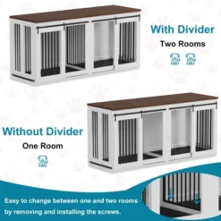 71inch Dual Dog Crate Furniture - Heavy Duty Wooden Kennel W/Sliding Barn Doors & Divider, TV Stand For Large Breeds -House Beautiful GUEST ce3f5633 31ce 4145 af49 f05ef14268af