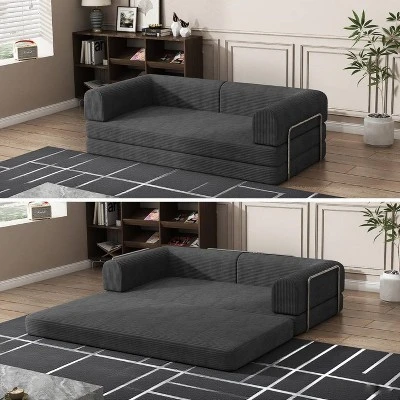 Convertible Corduroy Sleeper Sofa Bed, 3-Seater Folding Futon Couch With Fixed Frame, King Size Fold Out Floor Sofa, No Assembly Couch 10 Convertible Corduroy Sleeper Sofa Bed, 3-Seater Folding Futon Couch With Fixed Frame, King Size Fold Out Floor Sofa, No Assembly Couch - Image 8