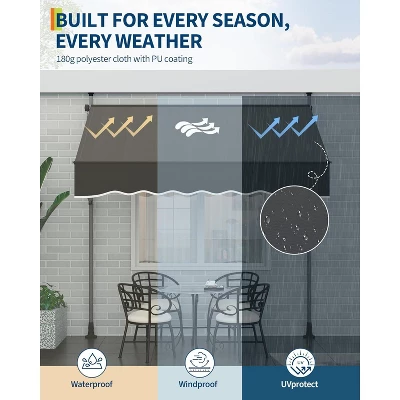 118’’x67’’ Manual Retractable Awning, Freestanding Patio Awning With Crank Handle 5 118’’x67’’ Manual Retractable Awning, Freestanding Patio Awning With Crank Handle - Image 3