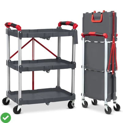 3-Layer Folding Cart Portable Service Trolley Collapsible Utility Carts 56 Lbs Load Capacity 10 3-Layer Folding Cart Portable Service Trolley Collapsible Utility Carts 56 Lbs Load Capacity - Image 8