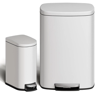 13.2 Gal & 2.6 Gal Stainless Steel Trash Can Combo Set – Rustproof Step-On Kitchen And Bathroom Garbage Bins, Silver 13 13.2 Gal & 2.6 Gal Stainless Steel Trash Can Combo Set – Rustproof Step-On Kitchen And Bathroom Garbage Bins, Silver - Image 11