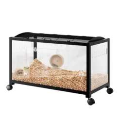 Large Hamster Cage With Acrylic Sides, Metal Guinea Pig Cages, Universal Wheels+Chew-Proof Dual Door