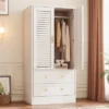 Wooden Armoire Wardrobe Closet - 2 Doors & 2 Drawers, Freestanding Bedroom Storage Cabinet With Shelves -House Beautiful GUEST cf202c09 762e 400c ac18 672b6bf7eca4