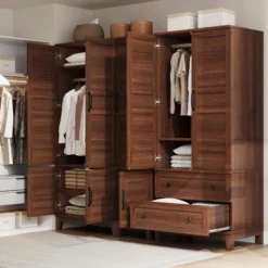 Armoire Wardrobe Closet With 4 Doors,72" Wooden Wardrobe Cabinet With Hanging Rod, Freestanding Tall Clothing Armoire Cabinet With Adjustable Shelves -House Beautiful GUEST cfb343ad ab95 4f1f b8f9 3b1855d8528c