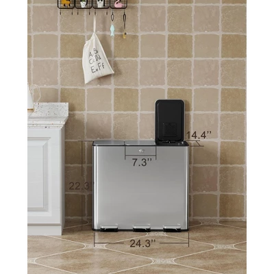 90L Three Compartment Trash Can With Soft-Close Lid, Rectangle Step Trash Can, Fingerprint-Resistant Stainless Steel Garbage Bin For Kitchen 3 90L Three Compartment Trash Can With Soft-Close Lid, Rectangle Step Trash Can, Fingerprint-Resistant Stainless Steel Garbage Bin For Kitchen