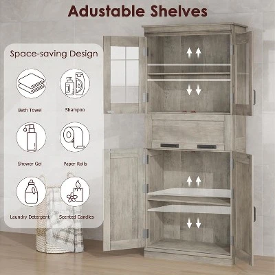 Pantry Cabinet, Tall Freestanding Storage Cabinet With Adjustable Shelves And Glass Doors 67 Inch Pantry Cupboard 5 Pantry Cabinet, Tall Freestanding Storage Cabinet With Adjustable Shelves And Glass Doors 67 Inch Pantry Cupboard - Image 3