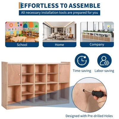 Cubby Tray Storage Cabinet With 2 Doors, Storage Organizer Cubes With 2 Anti-Flip Fittings, 4 Castors And 2 Boxes 7 Cubby Tray Storage Cabinet With 2 Doors, Storage Organizer Cubes With 2 Anti-Flip Fittings, 4 Castors And 2 Boxes - Image 5