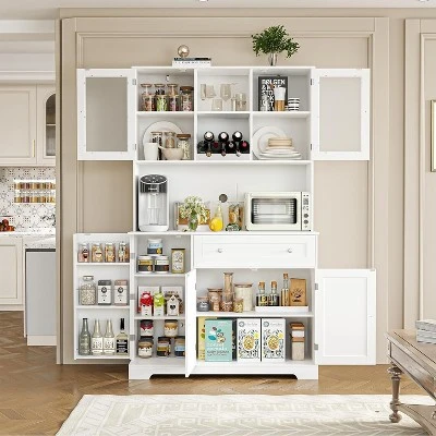 Jojoka Kitchen Pantry Storage Cabinet,Modern Buffet Cabinet With Hutch,Food Pantry With Doors And Shelves For Living Room,White 6 Jojoka Kitchen Pantry Storage Cabinet,Modern Buffet Cabinet With Hutch,Food Pantry With Doors And Shelves For Living Room,White - Image 4