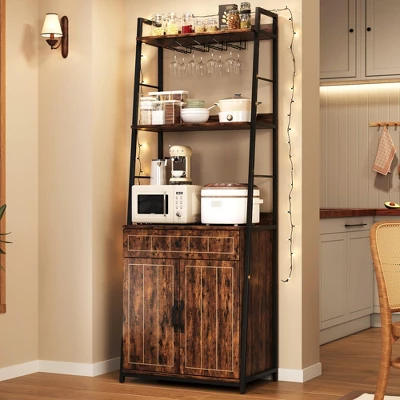 Bakers Rack With Drawer 70.8" Baker Rack With Cabinet Freestanding Tall Bar Cabinet With Storage Large Microwave Storage Stand 9 Bakers Rack With Drawer 70.8" Baker Rack With Cabinet Freestanding Tall Bar Cabinet With Storage Large Microwave Storage Stand - Image 7