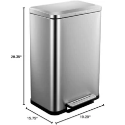 13 Gallon / 50L Kitchen Trash Can, Stainless Steel Rectangular Pedal Recycle Bin -House Beautiful GUEST d0c28f38 61d2 4548 aba3 6ff5f53d14b5