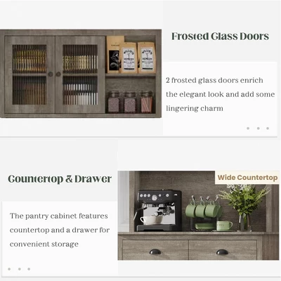 71" Kitchen Pantry Cabinet, Tall Storage Cabinet With Doors And Shelves & Drawer, Farmhouse Kitchen Hutch With Microwave Stand 6 71" Kitchen Pantry Cabinet, Tall Storage Cabinet With Doors And Shelves & Drawer, Farmhouse Kitchen Hutch With Microwave Stand - Image 4