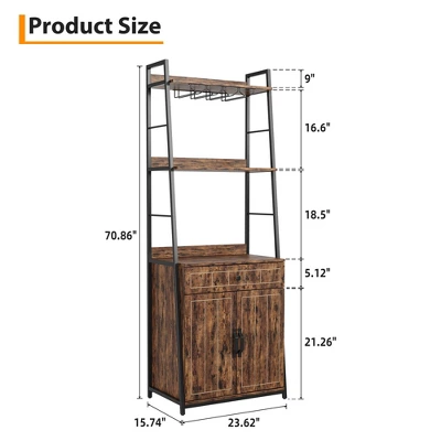 70.8" Industrial Bakers Rack With Drawer & Cabinet, 5-Tier Heavy Duty Microwave Stand, Freestanding Kitchen Storage Shelf 4 70.8" Industrial Bakers Rack With Drawer & Cabinet, 5-Tier Heavy Duty Microwave Stand, Freestanding Kitchen Storage Shelf - Image 2
