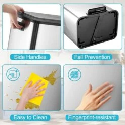 Dual Compartment Trash Can With Lid, 2x4 Gallons (30L) Stainless Steel Waste Bin With 2 Removable Inner Bucket And Soft Close Lid For Courtyard -House Beautiful GUEST d0daf4b1 dea3 4d92 972f b55218514944