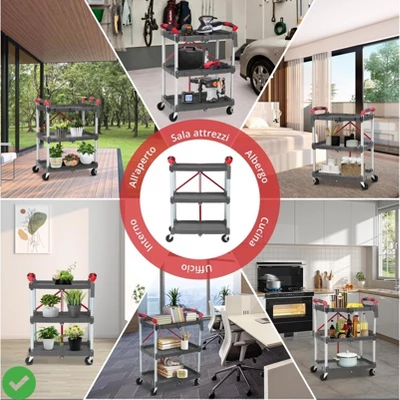 3-Layer Folding Cart Portable Service Trolley Collapsible Utility Carts 56 Lbs Load Capacity 9 3-Layer Folding Cart Portable Service Trolley Collapsible Utility Carts 56 Lbs Load Capacity - Image 7