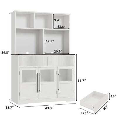 60'' Kitchen Pantry Cabinet, Tall Kitchen Cabinet Pantry Cabinet With Glass Doors, Kitchen Cabinet With Drawers Coffee Bar Table 5 60'' Kitchen Pantry Cabinet, Tall Kitchen Cabinet Pantry Cabinet With Glass Doors, Kitchen Cabinet With Drawers Coffee Bar Table - Image 3