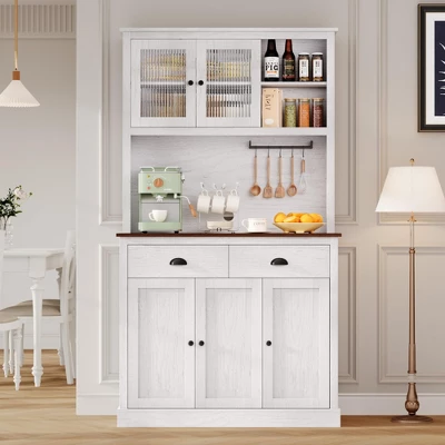 71" Kitchen Pantry Cabinet, Tall Storage Cabinet With Doors And Shelves & Drawer, Farmhouse Kitchen Hutch With Microwave Stand 9 71" Kitchen Pantry Cabinet, Tall Storage Cabinet With Doors And Shelves & Drawer, Farmhouse Kitchen Hutch With Microwave Stand - Image 7