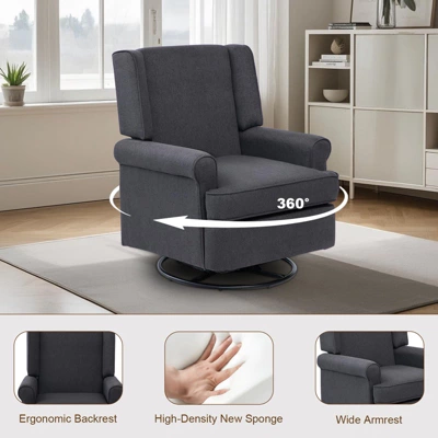 Recliner Swivel Chair, High-Density Sponge + Cotton And Linen Material, Small Swivel Rocker Recliner 6 Recliner Swivel Chair, High-Density Sponge + Cotton And Linen Material, Small Swivel Rocker Recliner - Image 4