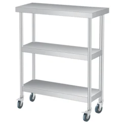 Stainless Steel Work Table With Lockable Casters, 3-Tier Commercial Kitchen Prep Table, Metal Utility Table 20 Stainless Steel Work Table With Lockable Casters, 3-Tier Commercial Kitchen Prep Table, Metal Utility Table -House Beautiful GUEST d172e032 2da2 4940 8f2b be28258290bb