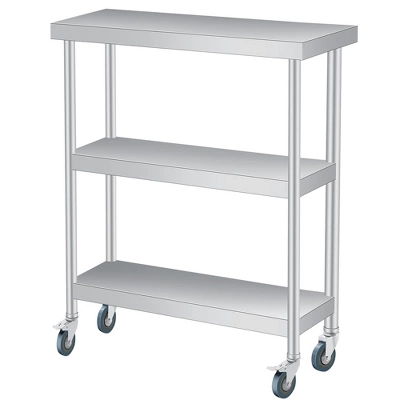 Stainless Steel Work Table With Lockable Casters, 3-Tier Commercial Kitchen Prep Table, Metal Utility Table 10 Stainless Steel Work Table With Lockable Casters, 3-Tier Commercial Kitchen Prep Table, Metal Utility Table - Image 8