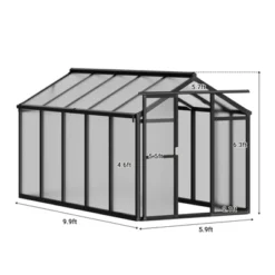6x10 Ft Aluminum Frame Polycarbonate Accessible Greenhouses With Roof Vents And Sliding Doors Suitable For Outdoor Gardens And Backyards, Black