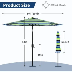 9ft Patio Umbrella, Outdoor Table, UV, Fade, Water Resistant, Crank Lift, Tilt, 8 Ribs, Metal Frame, Tricolor Stripe 12 9ft Patio Umbrella, Outdoor Table, UV, Fade, Water Resistant, Crank Lift, Tilt, 8 Ribs, Metal Frame, Tricolor Stripe -House Beautiful GUEST d2bf6536 0d4f 483e bad7 042ef39bfdd0