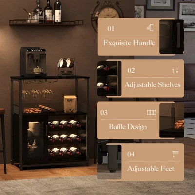 3-Tier Industrial Wine Bar Cabinet With Detachable Wine Rack, Drawer, Glass Holder & Mesh Doors Durable Sideboard And Buffet Storage, Brown 8 3-Tier Industrial Wine Bar Cabinet With Detachable Wine Rack, Drawer, Glass Holder & Mesh Doors Durable Sideboard And Buffet Storage, Brown - Image 6