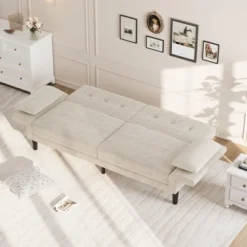 89" Futon Sofa Bed, Modern Convertible Sleeper Couch With Adjustable Backrest & Armrest, Comfy Futon Couch Bed With 2 Pillows -House Beautiful GUEST d2e1f522 e38b 4601 a3b5 d81253e8e62a 1