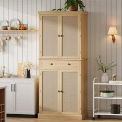 72" Tall Freestanding Pantry Cabinet, Farmhouse Wooden Storage Cupboard With 4 Doors (Barn Doors), 18 72" Tall Freestanding Pantry Cabinet, Farmhouse Wooden Storage Cupboard With 4 Doors (Barn Doors), -House Beautiful GUEST d3262541 06e6 48a9 aee3 678fbd9471eb