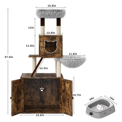 Cat Tree With Hidden Litter Box Enclosure, 2-in-1 Modern Cat Tower Condo With Sisal Scratching Posts Plush Perch Ventilated Design 8 Cat Tree With Hidden Litter Box Enclosure, 2-in-1 Modern Cat Tower Condo With Sisal Scratching Posts Plush Perch Ventilated Design - Image 6
