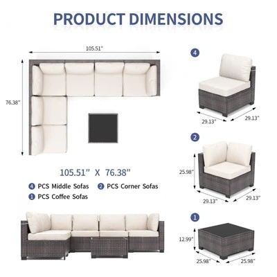 7-Piece Wicker Patio Sofa Set, Outdoor Sectional Couches With Coffee Table And Cushions For Garden And Porch 3 7-Piece Wicker Patio Sofa Set, Outdoor Sectional Couches With Coffee Table And Cushions For Garden And Porch