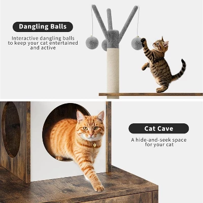 2-in-1 Cat Tree Tower With Litter Box Enclosure - Multi-Level Condo With Scratching Posts, Hammock & Plush Perch For Climbing, Scratching 7 2-in-1 Cat Tree Tower With Litter Box Enclosure - Multi-Level Condo With Scratching Posts, Hammock & Plush Perch For Climbing, Scratching - Image 5