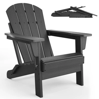 35' Adirondack Chair, Wooden Textured With Cup Holder, Heavy All-Weather HDPE 4 35' Adirondack Chair, Wooden Textured With Cup Holder, Heavy All-Weather HDPE - Image 2