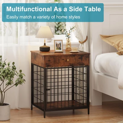 Wooden Dog Kennel Crate Furniture Side Table / End Table With Drawer For Small Dogs 3 Wooden Dog Kennel Crate Furniture Side Table / End Table With Drawer For Small Dogs