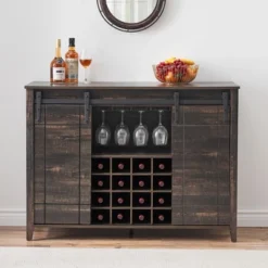 Bar Cabinet, 47" Buffet Server Sideboard With Sliding Barn Doors, Farmhouse Storage Cabinet Cupboard Table With Adjustable Shelf -House Beautiful GUEST d6143d2c 011b 4171 a5a3 2ce65bdd7719
