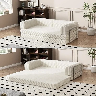 Convertible Corduroy Sleeper Sofa Bed,Folding Mattress Couch With Fixed-Shape Frame,3 Seater Fold Out Futon 7 Convertible Corduroy Sleeper Sofa Bed,Folding Mattress Couch With Fixed-Shape Frame,3 Seater Fold Out Futon - Image 5