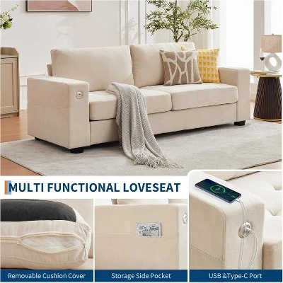 90'' Loveseat Sofa Modern Chenille Upholstered Love Seat Featuring USB Charging Ports 6 90'' Loveseat Sofa Modern Chenille Upholstered Love Seat Featuring USB Charging Ports - Image 4