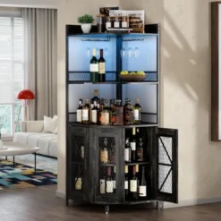 5-Tiers Corner Bar Cabinet With Power Outlet,64''Industrial Tall Wine Cabinet With Lights&Glass Holder, Liquor Cabinet With Storage 16 5-Tiers Corner Bar Cabinet With Power Outlet,64''Industrial Tall Wine Cabinet With Lights&Glass Holder, Liquor Cabinet With Storage -House Beautiful GUEST d725fb96 da3e 4c70 b9f0 3c1710278e93