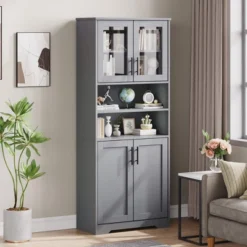 67" Tall Storage Cabinet, Pantry Cabinets With Glass Doors And Adjustable Shelves, Freestanding Kitchen Cupboard For Living Room, Dining Room -House Beautiful GUEST d7b609c4 a0c1 41e0 9828 fdb34a3a6d03