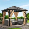 10x10ft Hardtop Gazebo, Outdoor Canopy Aluminum Frame Permanent Gazebo With Netting And Curtains, Polycarbonate Garden Tent For Patio Lawn Backyard -House Beautiful GUEST d7be92d2 744c 42c1 ab00 087450395bc7