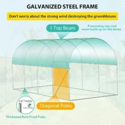 Tunnel Greenhouse 13 X 8 X 7 FT Hoop House Galvanized Steel Frame PE Cover With 6 Mesh Windows 2 Roll-Up Zipper Doors -House Beautiful GUEST d80b9b0b e419 452e b37f d76cd35769a4