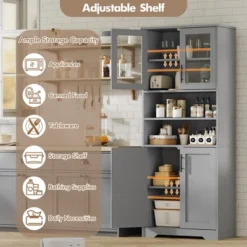 67" Tall Storage Cabinet, Pantry Cabinets With Glass Doors And Adjustable Shelves, Freestanding Kitchen Cupboard For Living Room, Dining Room -House Beautiful GUEST d8133255 68f5 4256 ba38 5ed1dbfd479c