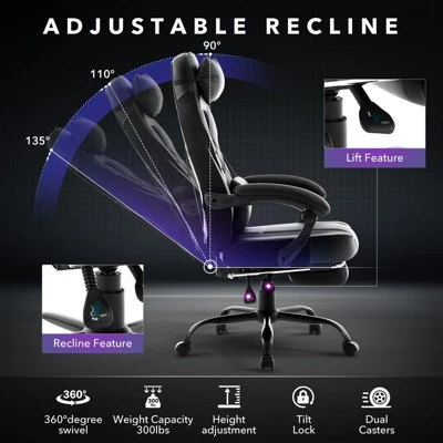 Big And Tall Office Chair, High Back Leather Gaming Chair With Footrest, Ergonomic Computer Chair W/Lumbar Support & Headrest, 360° Swivel Base 6 Big And Tall Office Chair, High Back Leather Gaming Chair With Footrest, Ergonomic Computer Chair W/Lumbar Support & Headrest, 360° Swivel Base - Image 4