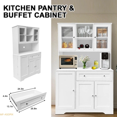 Modern Kitchen Pantry Cabinet With Microwave Stand, Drawer & 14 Shelves 4 Modern Kitchen Pantry Cabinet With Microwave Stand, Drawer & 14 Shelves - Image 2